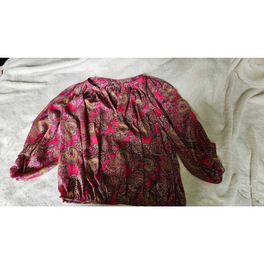 Loft Ann Taylor Blouse Women's Medium 3/4 Sleeve Pullover Woven Paisley‎ Pink